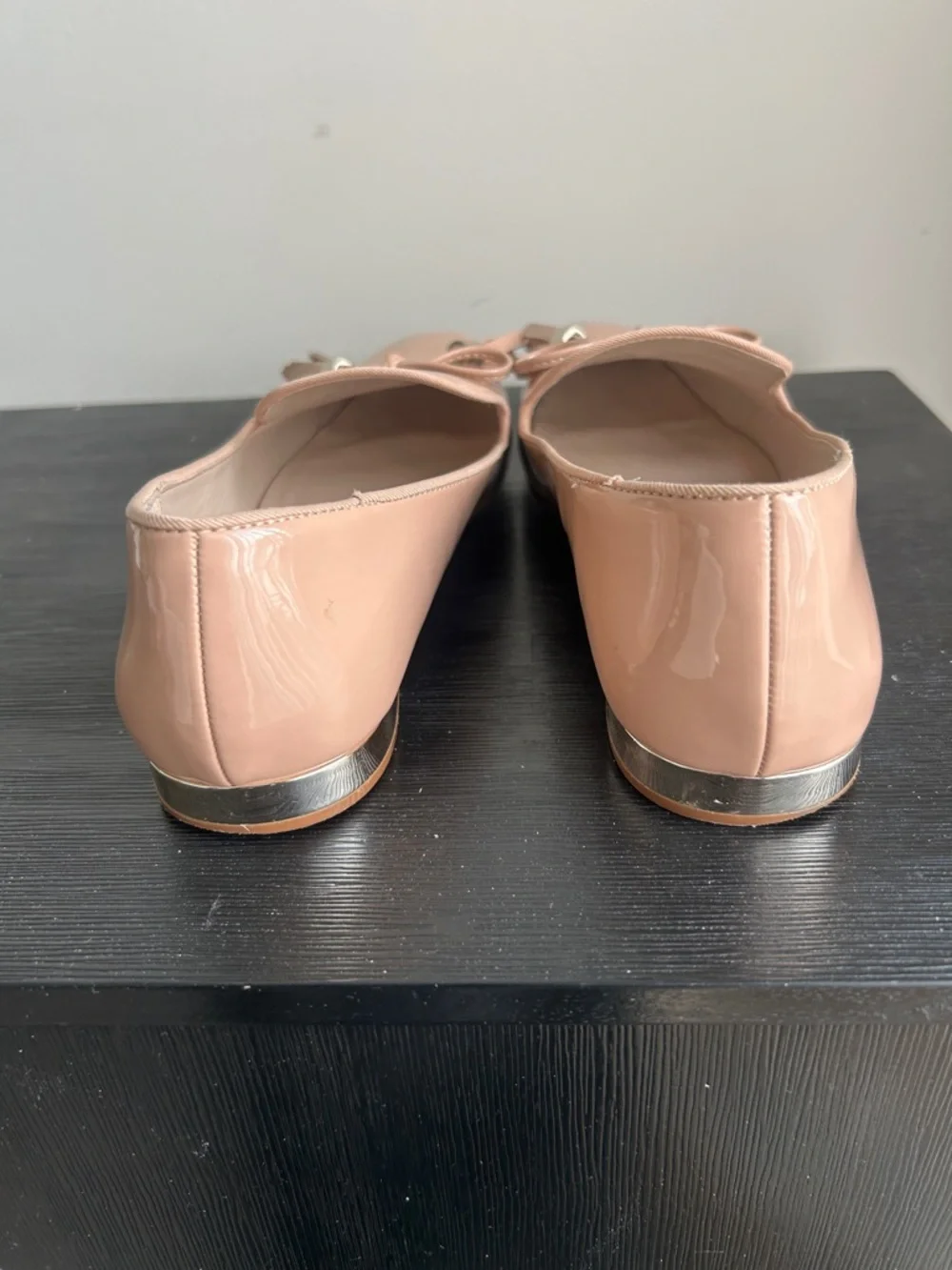 Zara Basic Nude Flats Gold Accent Heel Bow Size 38 - Picture 7 of 16